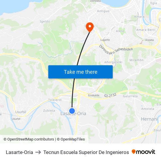 Lasarte-Oria to Tecnun Escuela Superior De Ingenieros map