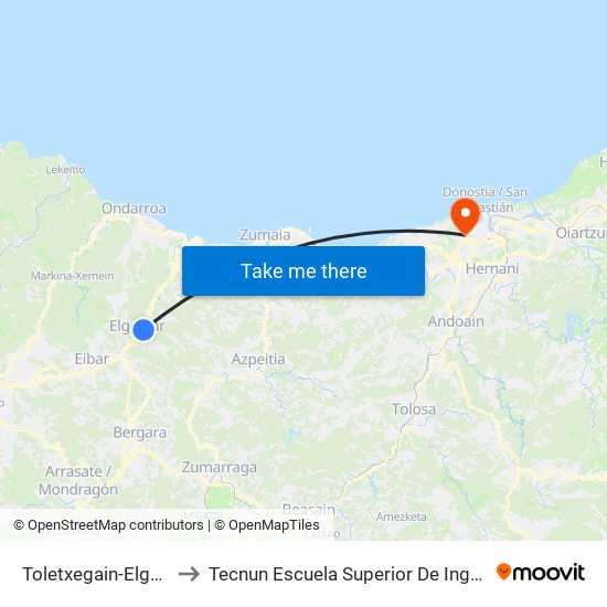 Toletxegain-Elgoibar to Tecnun Escuela Superior De Ingenieros map