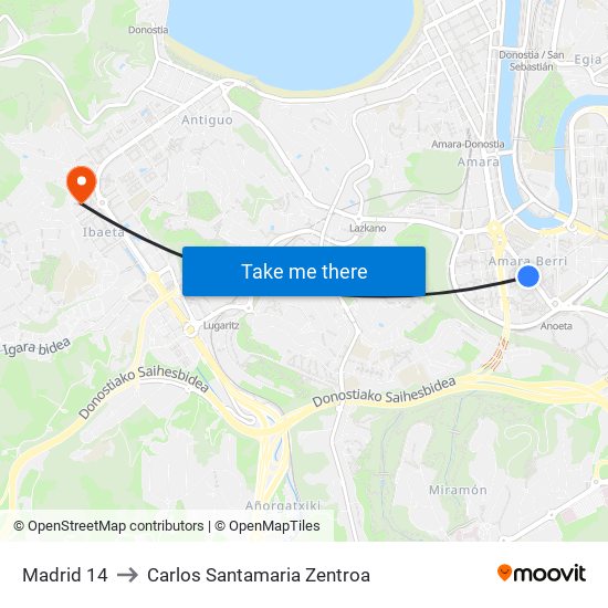 Madrid 14 to Carlos Santamaria Zentroa map