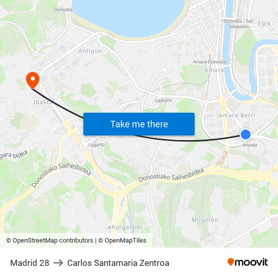 Madrid 28 to Carlos Santamaria Zentroa map