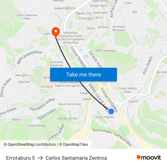 Errotaburu 5 to Carlos Santamaria Zentroa map