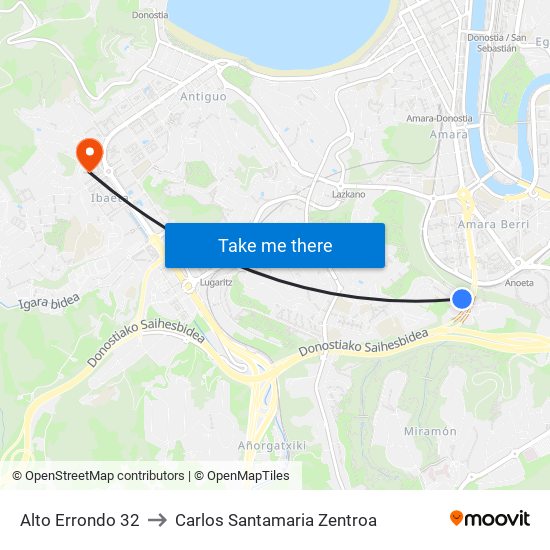 Alto Errondo 32 to Carlos Santamaria Zentroa map