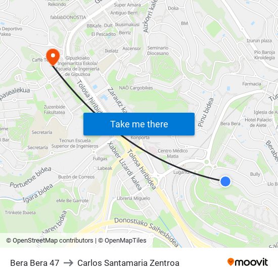 Bera Bera 47 to Carlos Santamaria Zentroa map