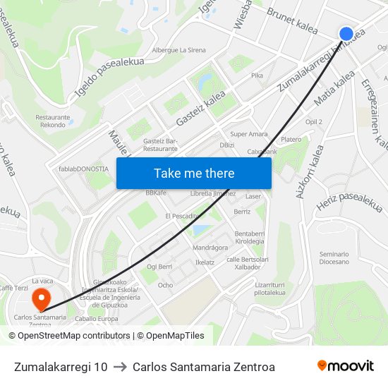 Zumalakarregi 10 to Carlos Santamaria Zentroa map