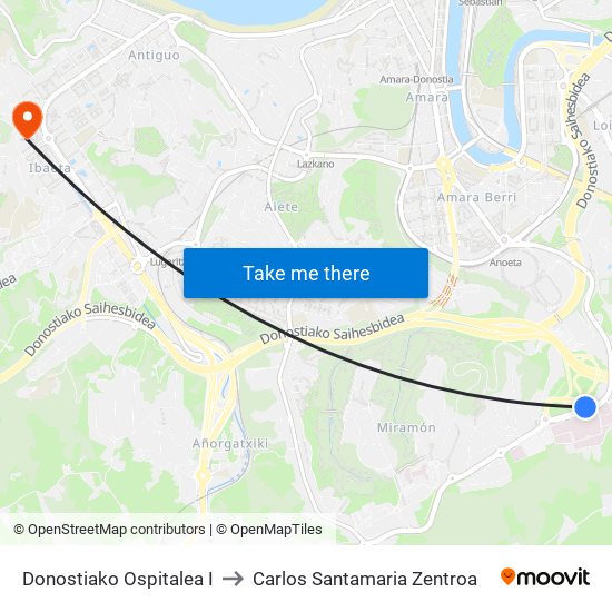 Donostiako Ospitalea I to Carlos Santamaria Zentroa map