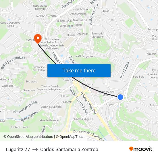 Lugaritz 27 to Carlos Santamaria Zentroa map