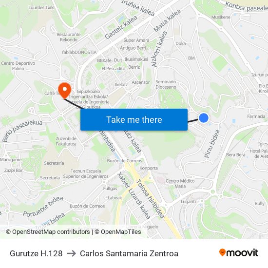 Gurutze H.128 to Carlos Santamaria Zentroa map
