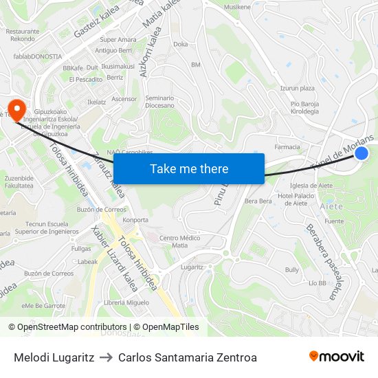 Melodi Lugaritz to Carlos Santamaria Zentroa map
