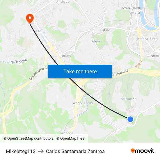 Mikeletegi 12 to Carlos Santamaria Zentroa map