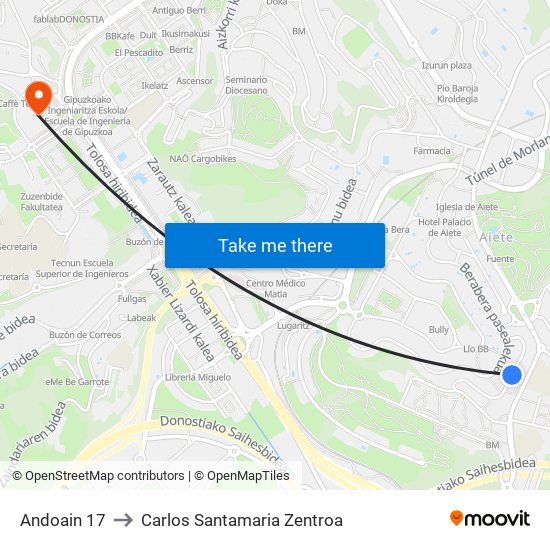 Andoain 17 to Carlos Santamaria Zentroa map