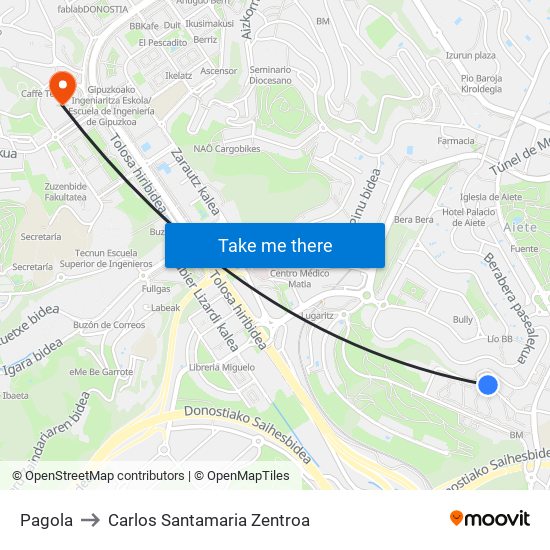 Pagola to Carlos Santamaria Zentroa map