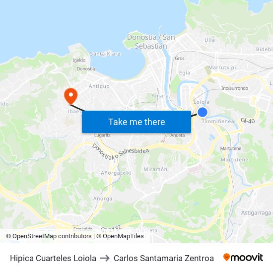 Hipica Cuarteles Loiola to Carlos Santamaria Zentroa map
