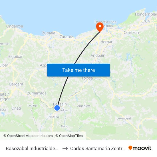 Basozabal Industrialdea 3 to Carlos Santamaria Zentroa map