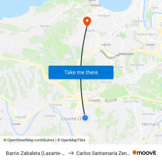 Barrio Zabaleta (Lasarte-Oria) to Carlos Santamaria Zentroa map