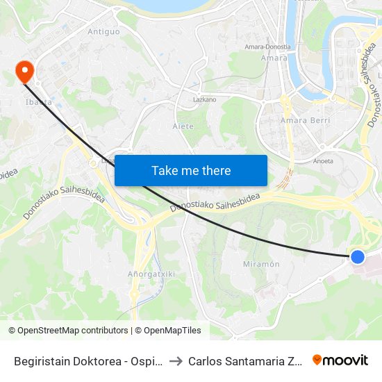 Begiristain Doktorea - Ospitalea II to Carlos Santamaria Zentroa map