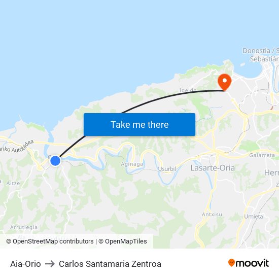 Aia-Orio to Carlos Santamaria Zentroa map