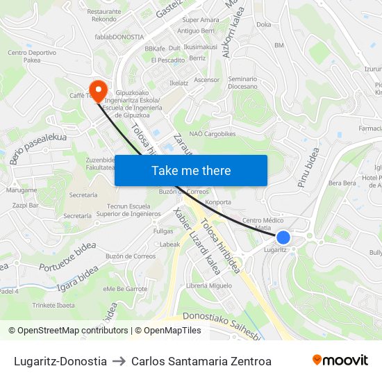 Lugaritz-Donostia to Carlos Santamaria Zentroa map