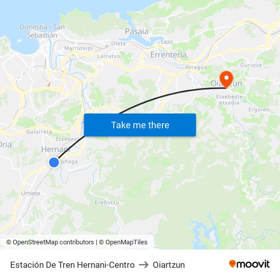 Estación De Tren Hernani-Centro to Oiartzun map