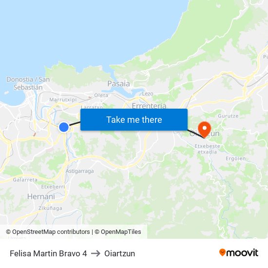 Felisa Martin Bravo 4 to Oiartzun map