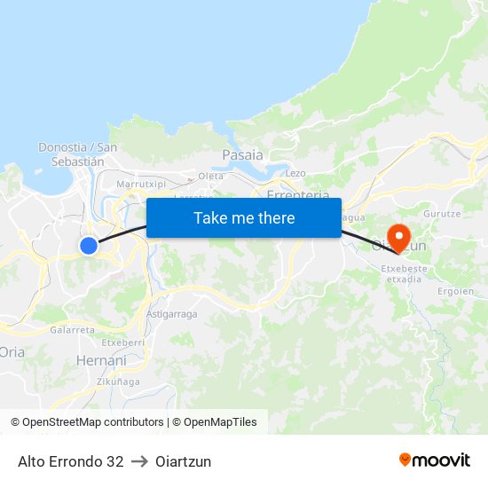 Alto Errondo 32 to Oiartzun map
