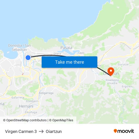 Virgen  Carmen 3 to Oiartzun map