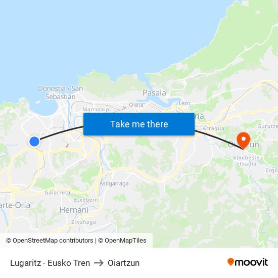 Lugaritz - Eusko Tren to Oiartzun map