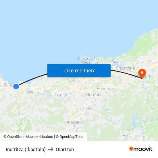 Iñurritza (Ikastola) to Oiartzun map