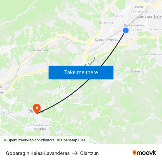 Gobaragin Kalea-Lavanderas to Oiartzun map