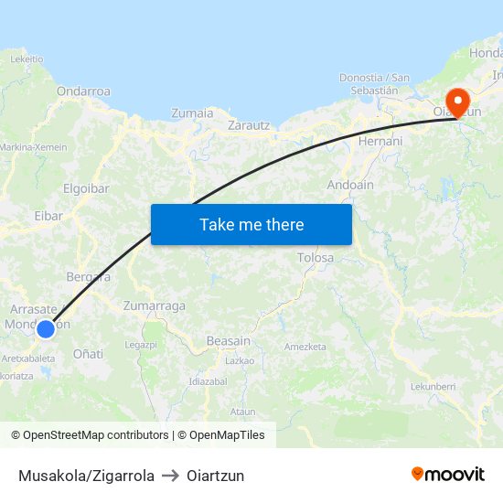 Musakola/Zigarrola to Oiartzun map