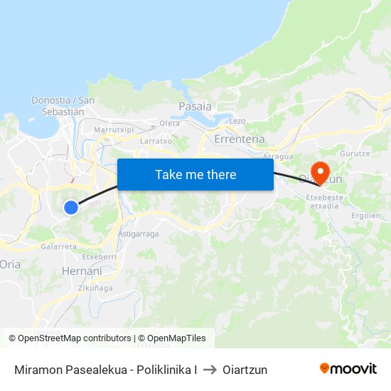Miramon Pasealekua - Poliklinika I to Oiartzun map
