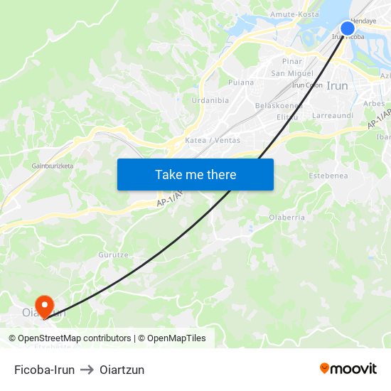 Ficoba-Irun to Oiartzun map