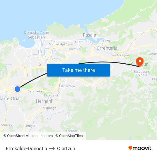 Errekalde-Donostia to Oiartzun map