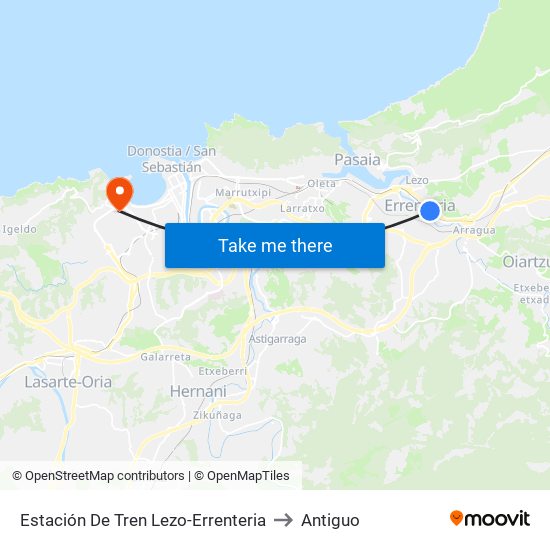 Estación De Tren Lezo-Errenteria to Antiguo map