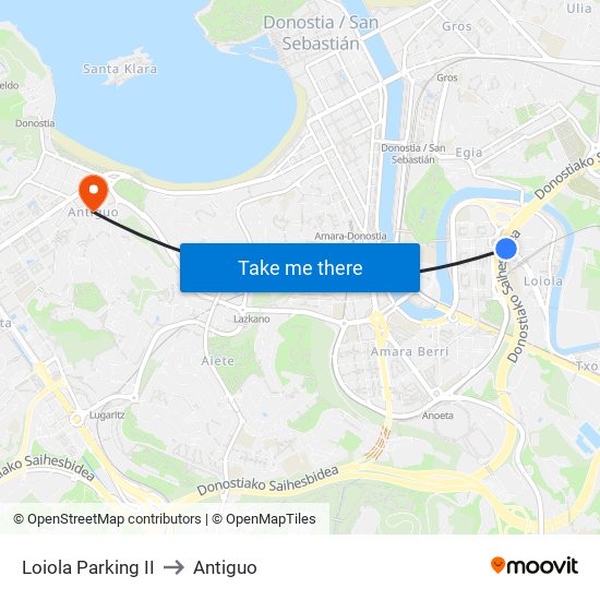 Loiola Parking II to Antiguo map