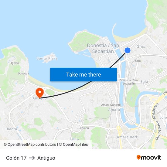 Colón 17 to Antiguo map