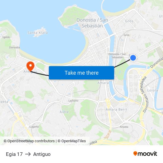Egia 17 to Antiguo map