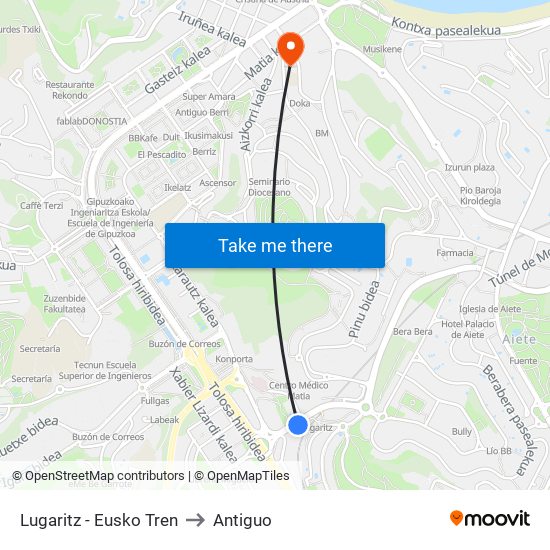 Lugaritz - Eusko Tren to Antiguo map