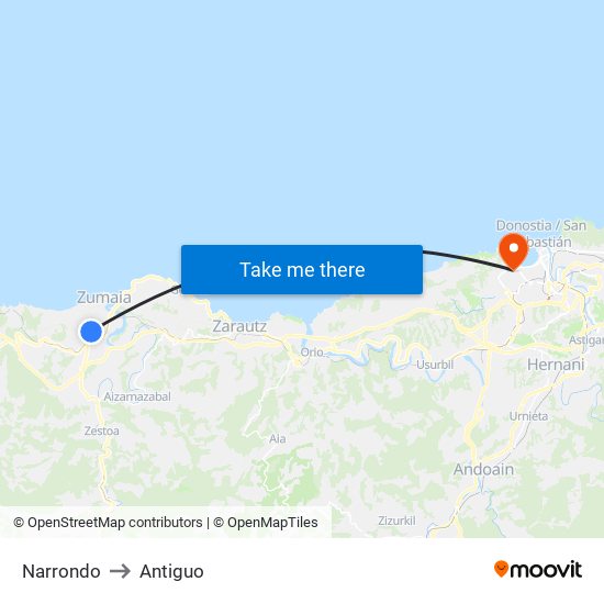 Narrondo to Antiguo map