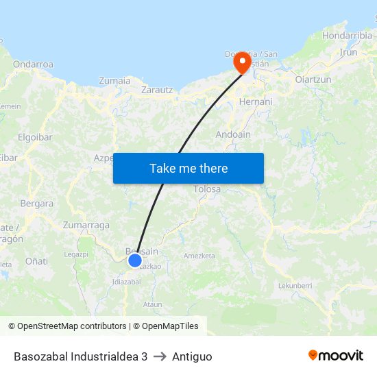 Basozabal Industrialdea 3 to Antiguo map
