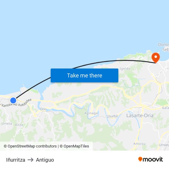 Iñurritza to Antiguo map