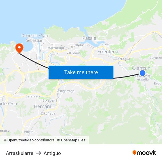 Arraskularre to Antiguo map