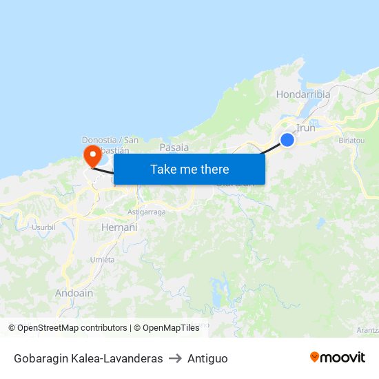 Gobaragin Kalea-Lavanderas to Antiguo map