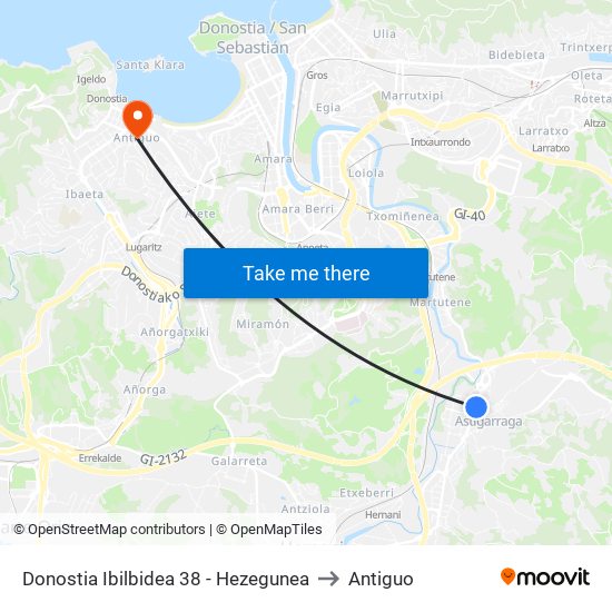 Donostia Ibilbidea 38 - Hezegunea to Antiguo map