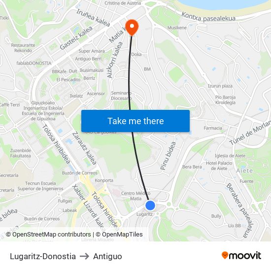 Lugaritz-Donostia to Antiguo map
