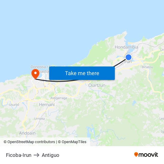 Ficoba-Irun to Antiguo map