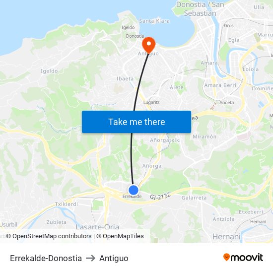 Errekalde-Donostia to Antiguo map