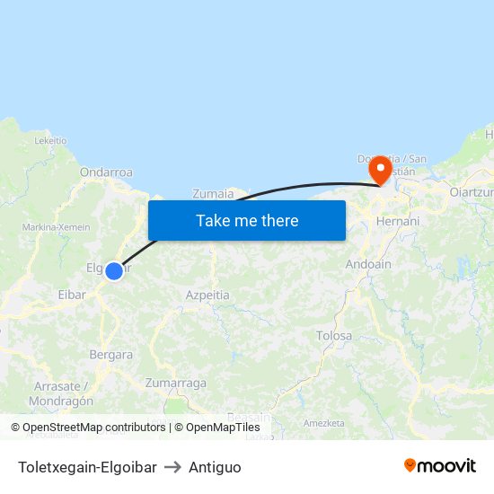 Toletxegain-Elgoibar to Antiguo map