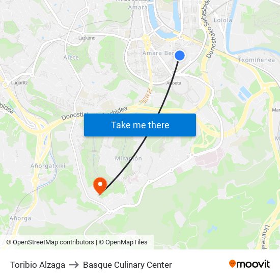 Toribio Alzaga to Basque Culinary Center map