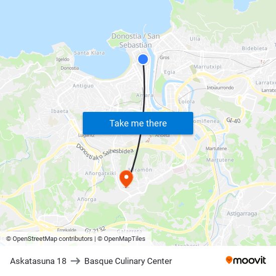Askatasuna 18 to Basque Culinary Center map