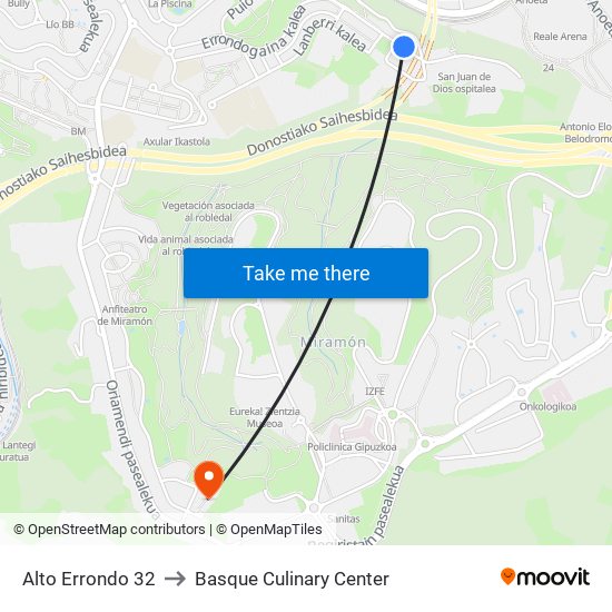 Alto Errondo 32 to Basque Culinary Center map